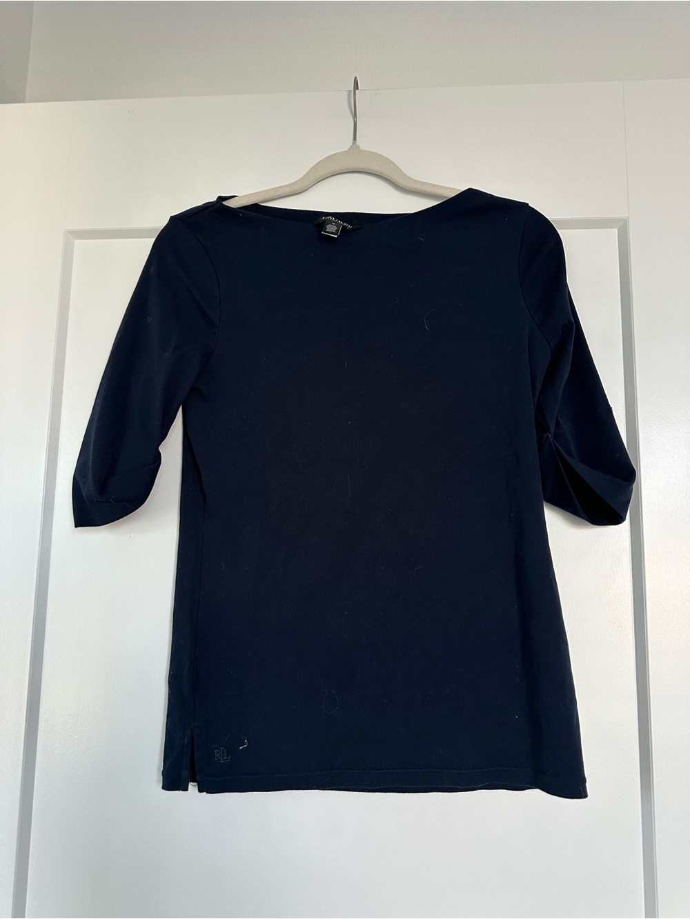 Lauren Ralph Lauren Navy Boatneck Three-Quarter Sleeve Top